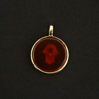 Gold Plated Semi Jewel Pendant with Natural Stone Red Agate Hand of Fatima