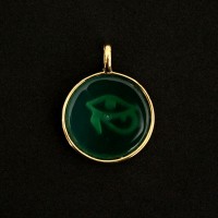 Gold Plated Semi Jewel Pendant with Natural Stone Green Agate Greek Eye