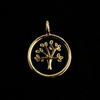Gold Plated Semi Jewel Pendant with Natural Blue Agate Stone Tree of Life