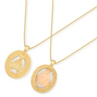 Semi-precious Necklace Gold Jewelry Our Lady Appeared with Natural Stone Pink Quartz 50cm