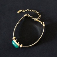 PulseiraSemiJiaFolheadoaOurocomPedraNaturalgataVerde18cm+Extensor10cm