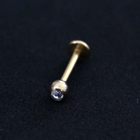 Piercing Labret Queixo Esfera com 1 Pedra de Zircnia Folheado a Ouro Amarelo 24k 1,2mm x 8mm