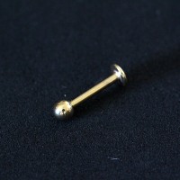 Piercing Labret Queixo Esfera Folheado a Ouro Amarelo 24k 1,2mm x 8mm