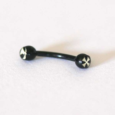 Microbell Sobrancelha Piercing Curvo Aço Cirurgico Black Line c/ Logo Cruz de Malta 1,2mm x 8mm