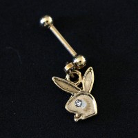 Piercing Tragus Coelho Playboy Pendulum Folheado Ouro Amarelo 24k 1,2mm x 7mm