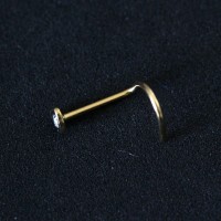 Piercing Nariz Oro Amarillo 24k Folleto Piercing Nostril Corazn con Piedra de Zirconia 0,5mm x 7mm