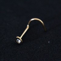 Piercing Nose Yellow Gold 24k Leaf Pierced Nostril Heart with Zirconia Stone 0.5mm x 7mm