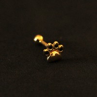 PiercingAoCirrgicoMicrobellTragusFolheadoOuro18kPataAnimal1,2mmx8mm