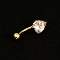 PiercingUmbigoBananaAoAnodizadoFolheadoaOuroPedraZirconiaCrystalCorao1,6mmx10mm