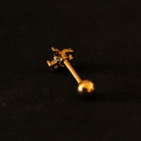 PiercingAoCirrgicoTragus2CerejasZirconiaFolheadoOuroAmareloPalha24k1,2mmx8mm