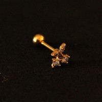 PiercingAoCirrgicoTragus2CerejasZirconiaFolheadoOuroAmareloPalha24k1,2mmx8mm