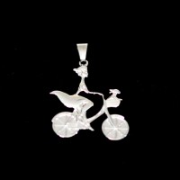 Steel Girl Pendant with Bicycle and Dog