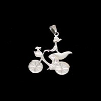 Steel Girl Pendant with Bicycle and Dog