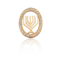 Semi-Jeweled Pendant Gold Plated Jewish Candelabrum with Zirconia Stone
