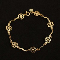 Pulseira Semi Jia Folheado a Ouro Berloques Flores 18cm / 1.0mm