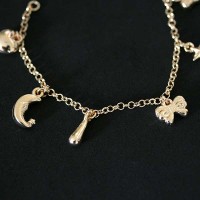 PulseiraSemiJiaFolheadoaOuroBerloquesVariados18cm/1.0mm