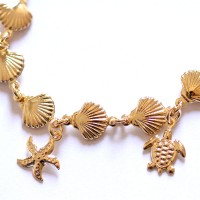 Pulsera Semi Joyera Chapado En Oro Conchas Caballito De Mar Estrella De Mar Tortuga 18cm / 1.0mm