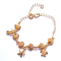 Pulsera Semi Joyera Chapado En Oro Conchas Caballito De Mar Estrella De Mar Tortuga 18cm / 1.0mm