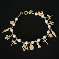 Semi joyas pulsera chapado en oro de perlas colgantes Varios: 18 cm / 1,0 mm