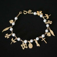 PulseiraSemiJiaFolheadoaOuroBerloquesVariadoseProla18cm/1.0mm