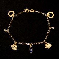 Semi-Jewel Bracelet Gold Plated Trinkles Greek Eye, Elephant, Heart 18cm / 1.0mm