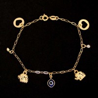 PulseiraSemiJiaFolheadoaOuroBerloquesOlhoGrego,Elefante,Corao18cm/1.0mm
