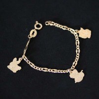 PulseiraInfantilSemiJiaFolheadoaOuroColehoAbelhaeGato14cm/1.0mm