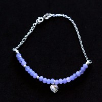 Silver Bracelet 925 Lilac Heart 18cm