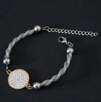 Pulseira de Ao Cirrgico Folhado a ouro com Zirconia Cravejado 18cm