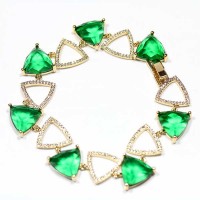 Pulsera Semi Joyera Folleto de Oro Corazn Piedra de Zirconia Verde y Zirconia Gavada 19cm / 1cm