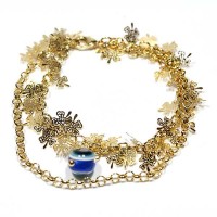 PulseiraSemiJiaFolheadoaOuroTrevoeOlhoGrego19cm