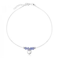 Silver Anklet 925 Heart Lilac 25cm