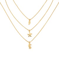 Gold Plated Semi Jewel Choker Necklace with Pendants Seahorse Starfish and Shell 50cm