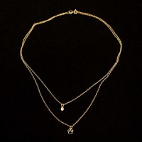 Gold Plated Semi-Jewelry Choker Necklace with Scrooge Pendant and Rhinestone 50cm