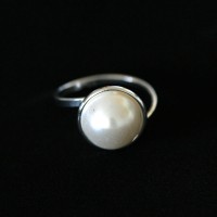 Anillo de plata de 925 Smooth Perla Cabochon