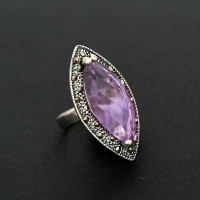 925 Silver Ring with Precious Stones Amethyst and Macassita