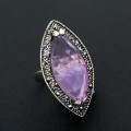 925 Silver Ring with Precious Stones Amethyst and Macassita