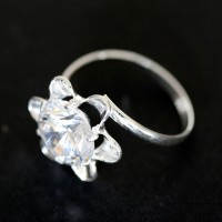 925 Anillo de Plata con piedra Solitaire Flor Zirconia