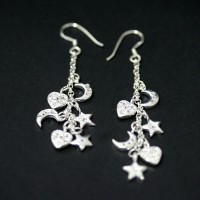 Pendientes Plata 925 Corazn, Luna, Estrella con piedra de Zirconia