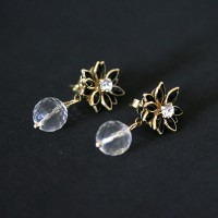 Semi Earring Jewelry Gold Plated Flower Resin and Crystal Ball