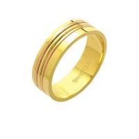 Aliana de Ouro 18k 750 com 2 Filetes em Ouro Vermelho Largura 6.00mm Altura 1.20mm