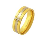 Aliana Anatmica de Ouro e Ouro Branco 18k 750 com 3 Brilhantes de 2.25 Pontos Largura 6.30mm Altura 1.70mm