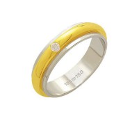 Aliana de Ouro e Ouro Branco 18k 750 com 1 Brilhante de 6.00 Pontos Largura 5.00mm Altura 2.00mm