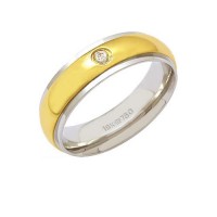 Aliana Anatmica de Ouro e Ouro Branco 18k 750 com 1 Brilhante de 6.00 Pontos Largura 6.00mm Altura 2.00mm