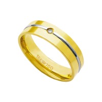 Aliana Anatmica de Ouro e Ouro Branco 18k 750 com 1 Brilhante de 2.25 Pontos Largura 5.50mm Altura 1.50mm