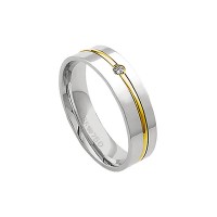 Aliana Anatmica de Ouro e Ouro Branco 18k 750 com 1 Brilhante de 2.25 Pontos Largura 5.50mm Altura 1.50mm