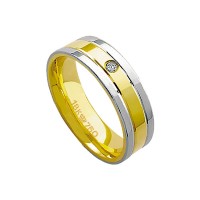 Aliana Anatmica de Ouro e Ouro Branco 18k 750 com 1 Brilhante de 3.50 Pontos Largura 6.00mm Altura 1.70mm