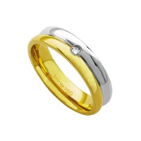 Aliana Anatmica de Ouro e Ouro Branco 18k 750 com 1 Brilhante de 3.50 Pontos Largura 5.30mm Altura 1.80mm