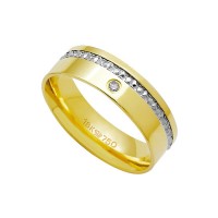 Aliana Anatmica de Ouro e Ouro Branco 18k 750 com 1 Brilhantes de 2.25 Pontos Largura 6.00mm Altura 1.30mm