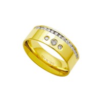 Aliana Anatmica de Ouro 18k 750 com 17 Brilhantes de 2.25 Pontos Largura 7.50mm Altura 1.80mm